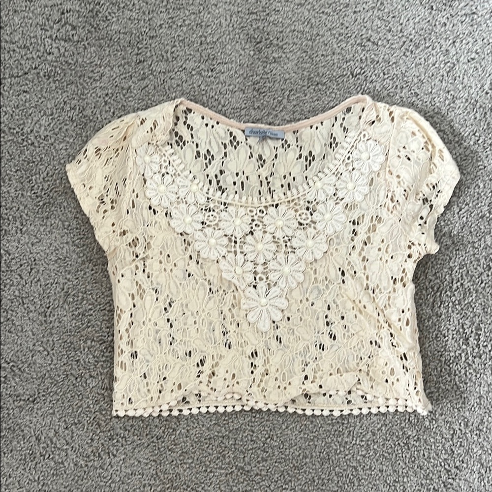 Cream Lace Floral Crop Top